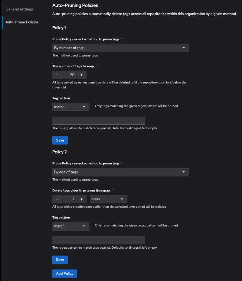 Screenshot of Auto-pruning policy window