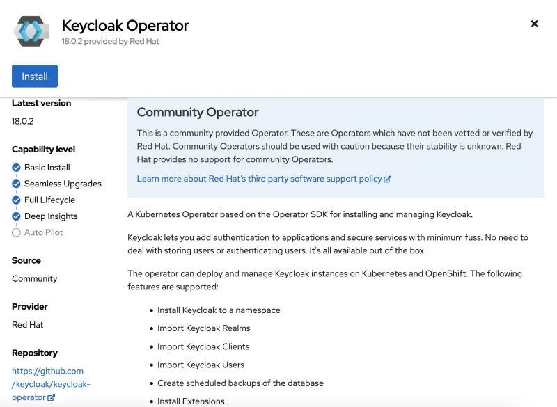 OperatorHubKeycloak