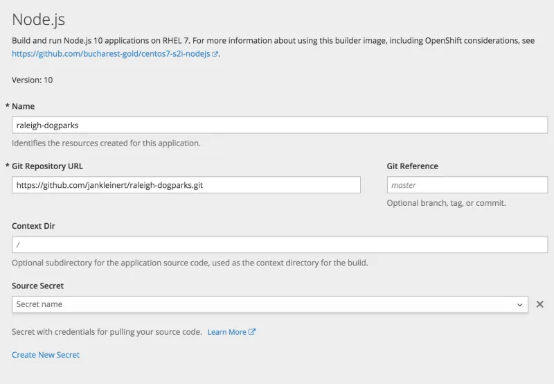 application name and github repo