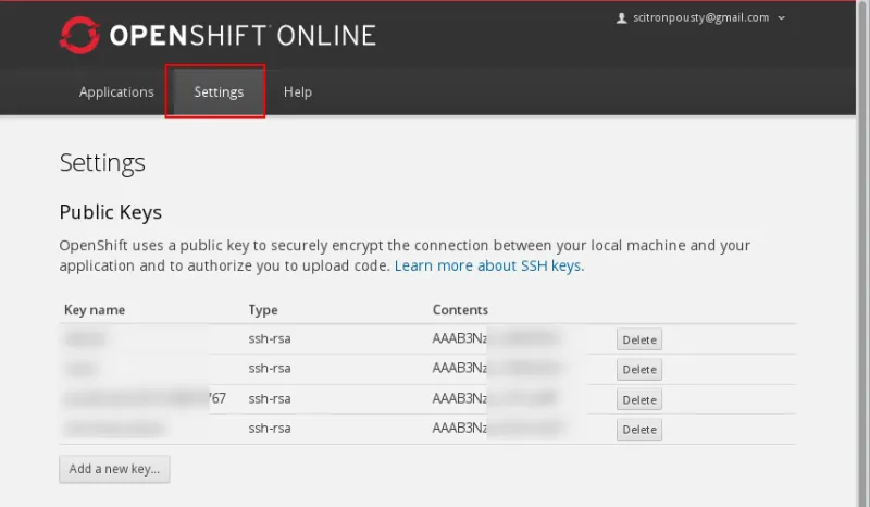 key management in the OpenShift web console picture