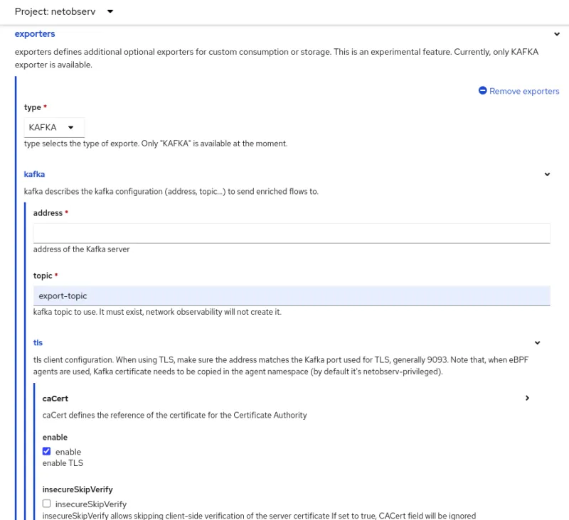 Screenshot of FlowCollector Exporters