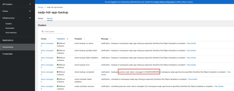 backup policy on managed-0