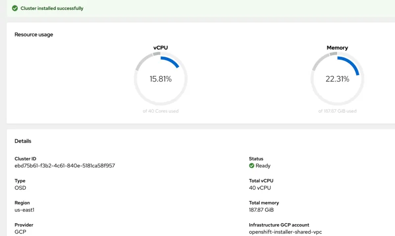 OpenShift Dedicated cluster in Ready state