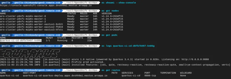 OpenShift GitOps integration Azure Red Hat OpenShift cluster details