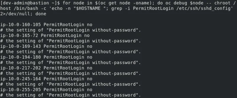 Screenshot of a terminal window displaying command results