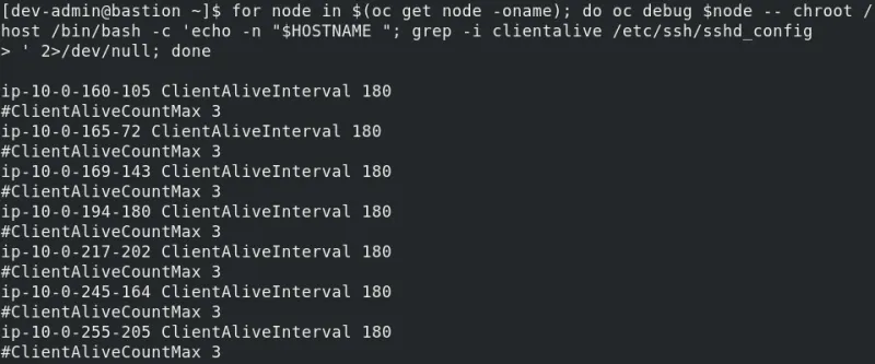 Screenshot of a terminal window displaying command results