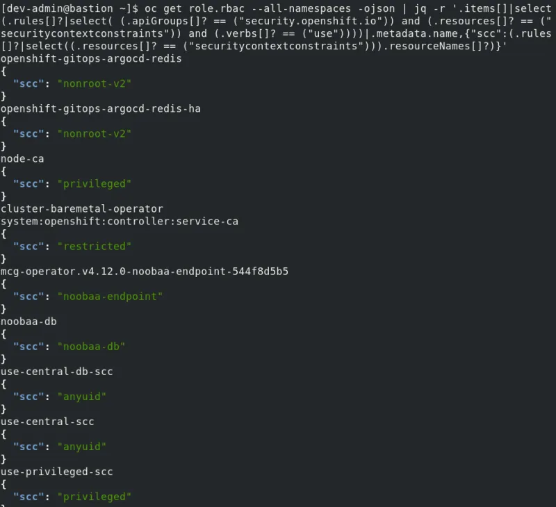 Screenshot of a terminal window displaying command results