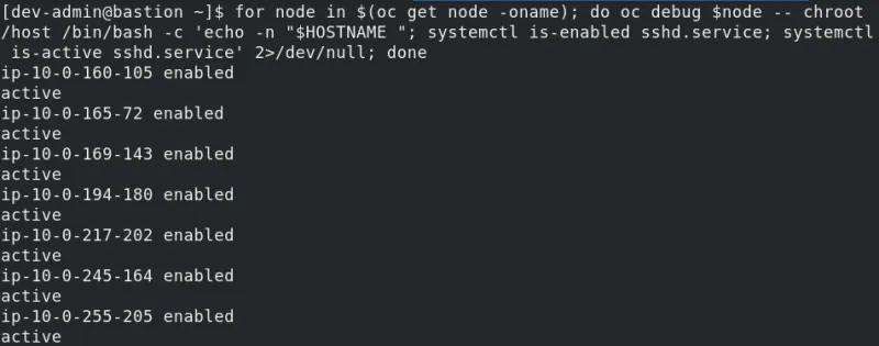 Screenshot of a terminal window displaying command results
