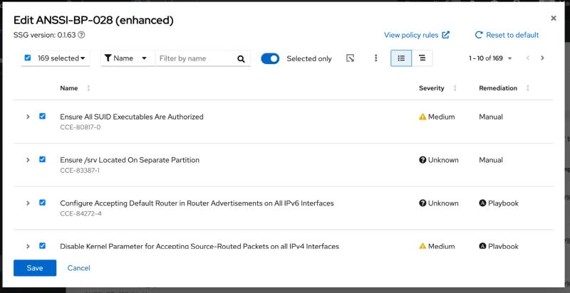Figure 6: Example of rule set displayed in the classic list view instead of the nested tree view
