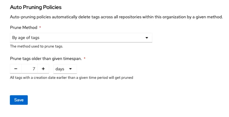 Screenshot of Quay auto pruning policies screen
