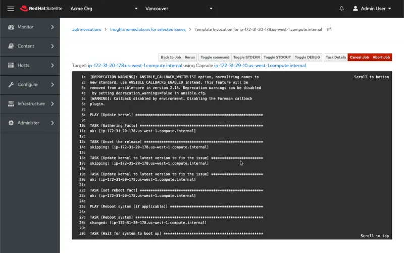 Screenshot of the Insights remediation process