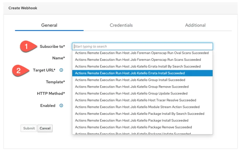 Screenshot of the "Create Webhook" dialog