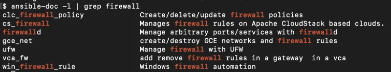 Grepping the output of ansible-doc for the firewall docs.