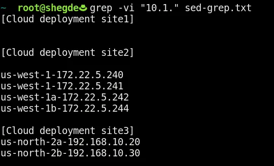 Using grep to remove a subnet.