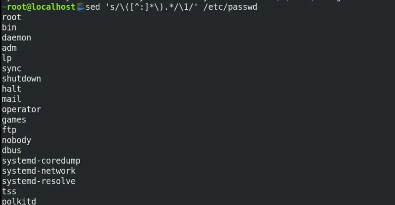 Viewing only the first column using sed.