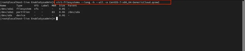 Result of virt-filesystems