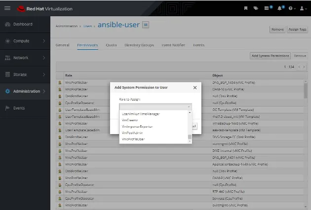 Add system permissions in RHV