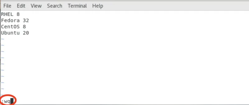 File with Vim's :wq command highlighted