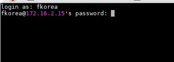 Authentication screen with the fkorea account and password prompt