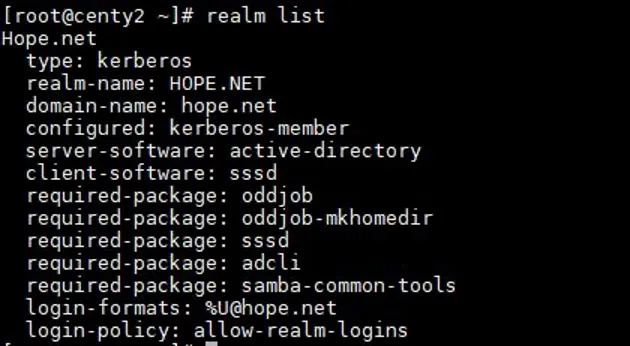 Output of the realm list command