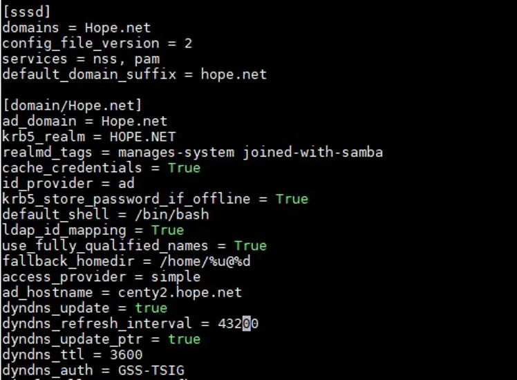 Full output of the sssd.conf file