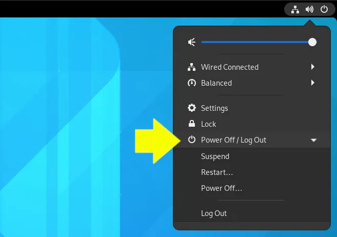 Power off and log out options in GNOME