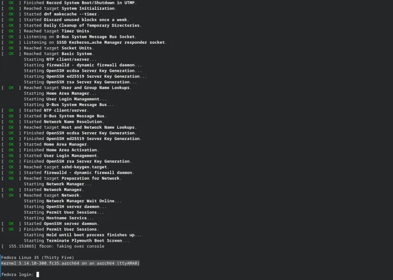 VM booted and displaying the correct kernel