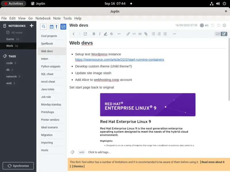 Joplin notes interface