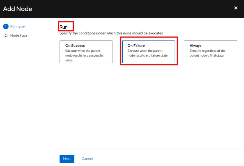 Select the On Failure node