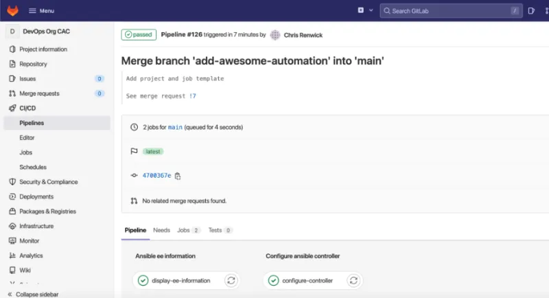 The merge request appears