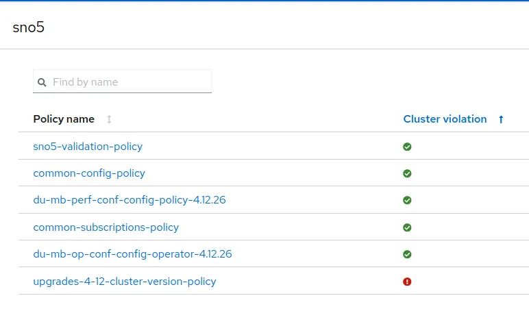 Screenshot of new sno5 details, with a new policy flagged as non-compliant
