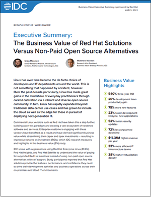 Value of Red Hat solutions compared to unpaid alternatives