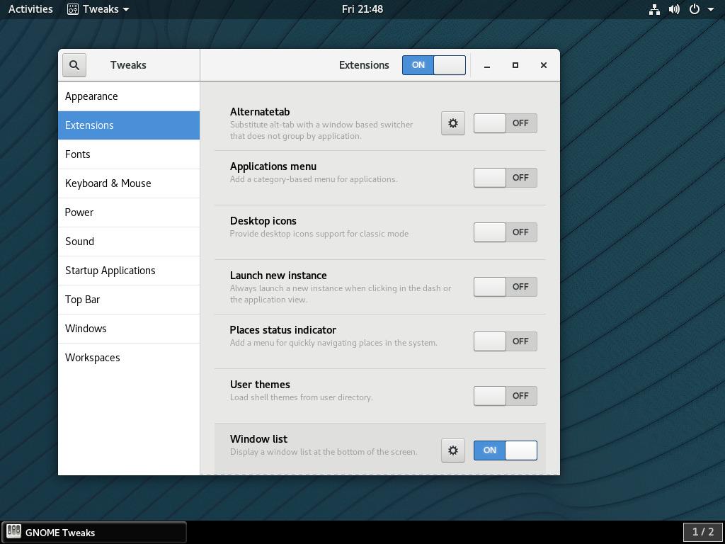 GNOME Tweaks on RHEL 8 with GNOME Extensions