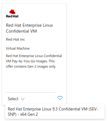 Screenshot of RHEL CVM in the Azure Marketplace