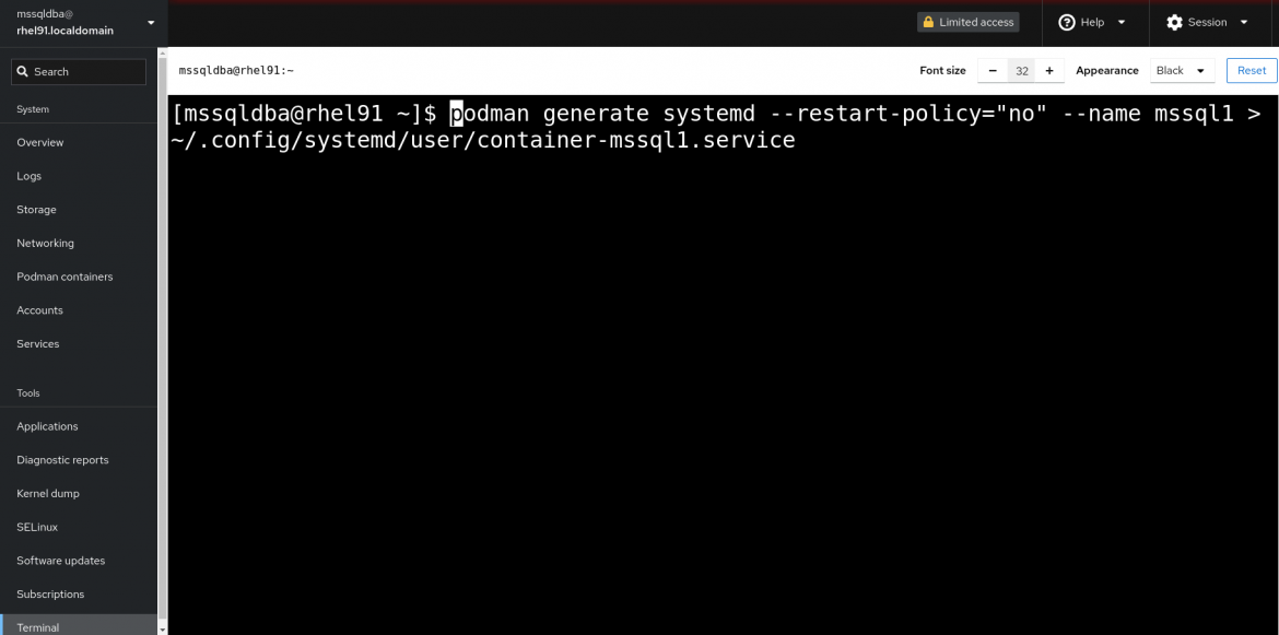 RHEL terminal window screenshot