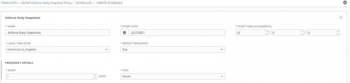 ansible tower create schedule snapshot