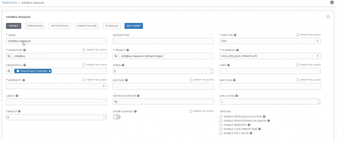 DSE Infoblox job template