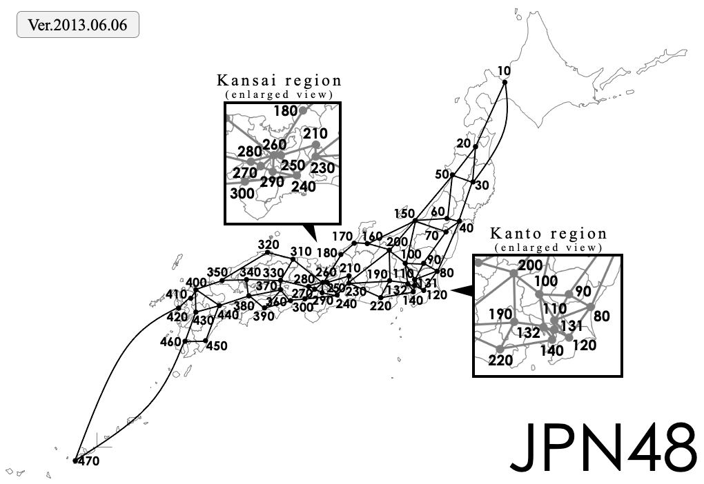 Map of Japan with Kanto region enlarged