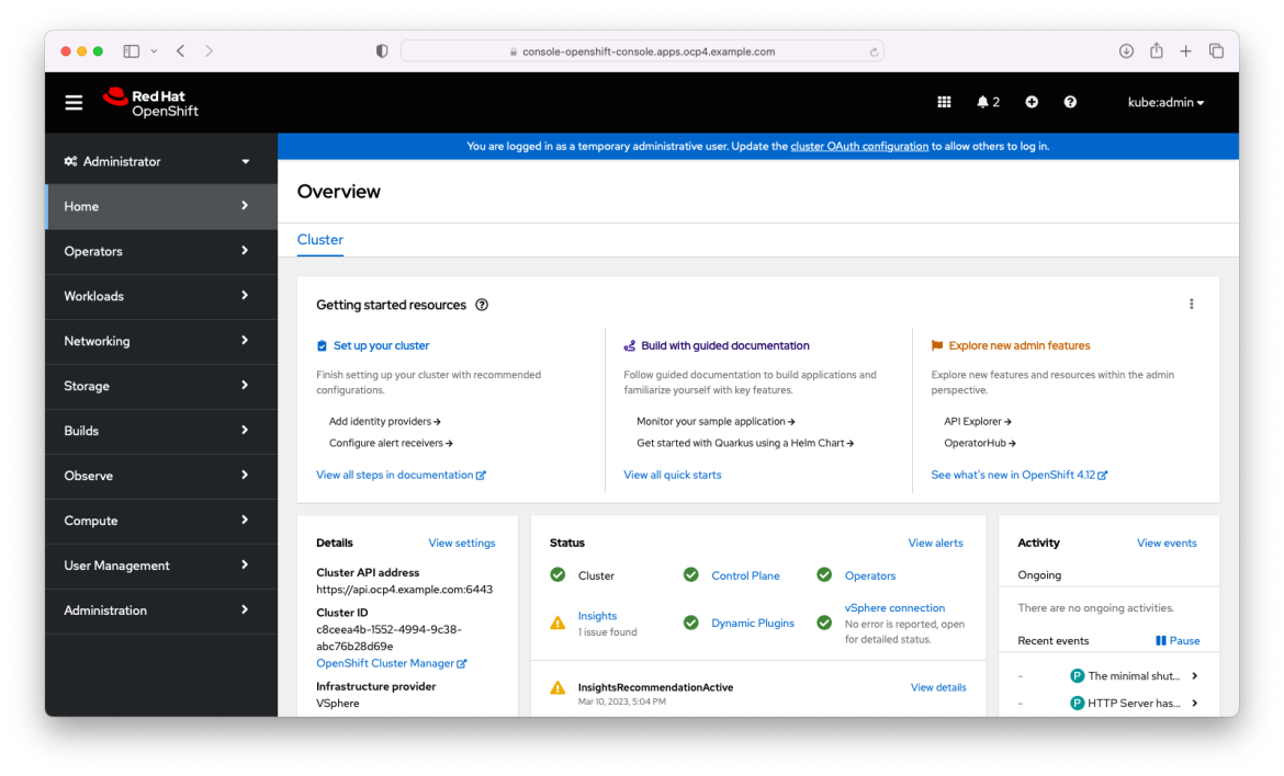 Homepage for an OpenShift Cluster