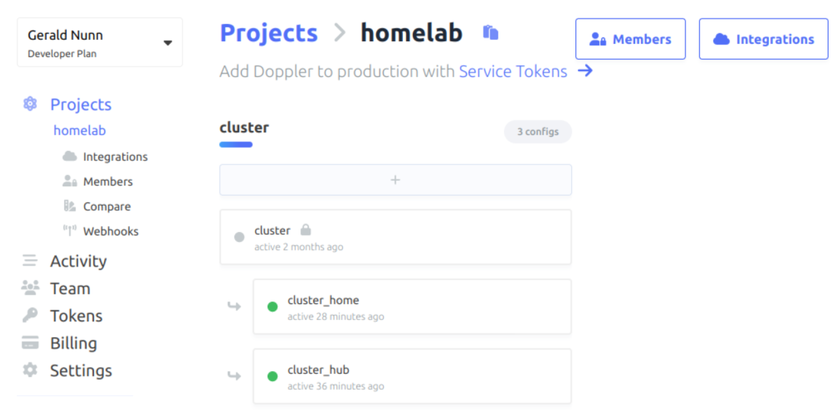 Screenshot of Doppler Projects page