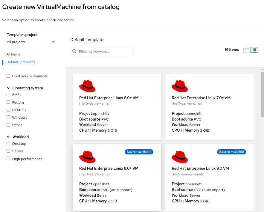 Create a new VirtualMachine from catalog screenshot
