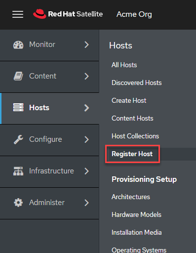 Navigate to Hosts -> Register Host