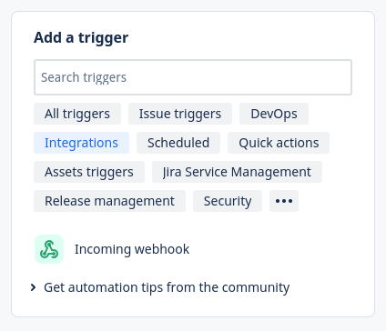 Selecting Incoming webhook component in Jira’s Rule builder