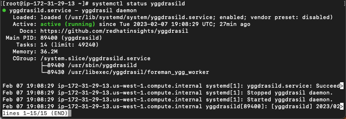 Screenshot of a terminal window showing that the yggdrasild service is running