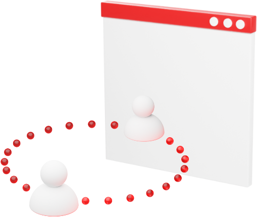 ALT Text Custom Gem  Show thinking Two abstract user icons are connected by a loop of red dots in front of a browser window