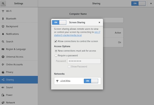 Enabling screen sharing in GNOME.