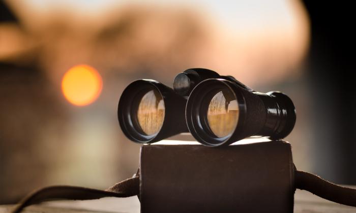 Binoculars on a blurry background