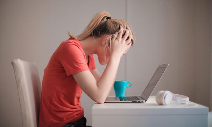 Woman frustrated with her computer