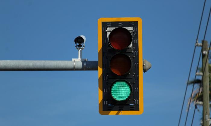 Traffic light showing green for