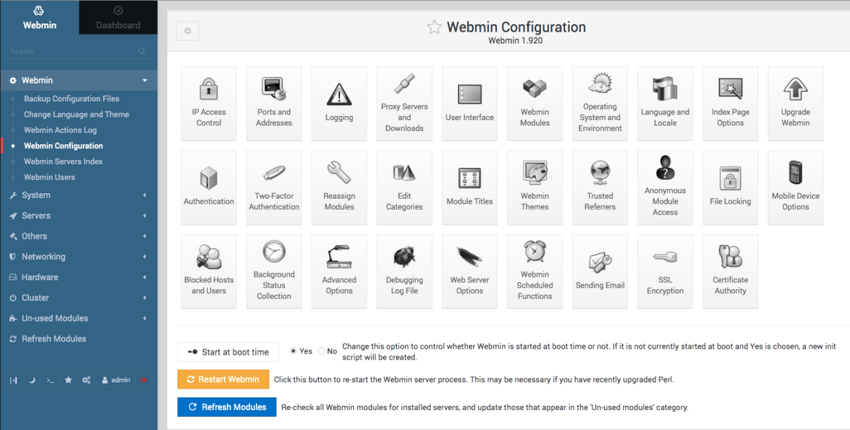 Webmin configuration options.